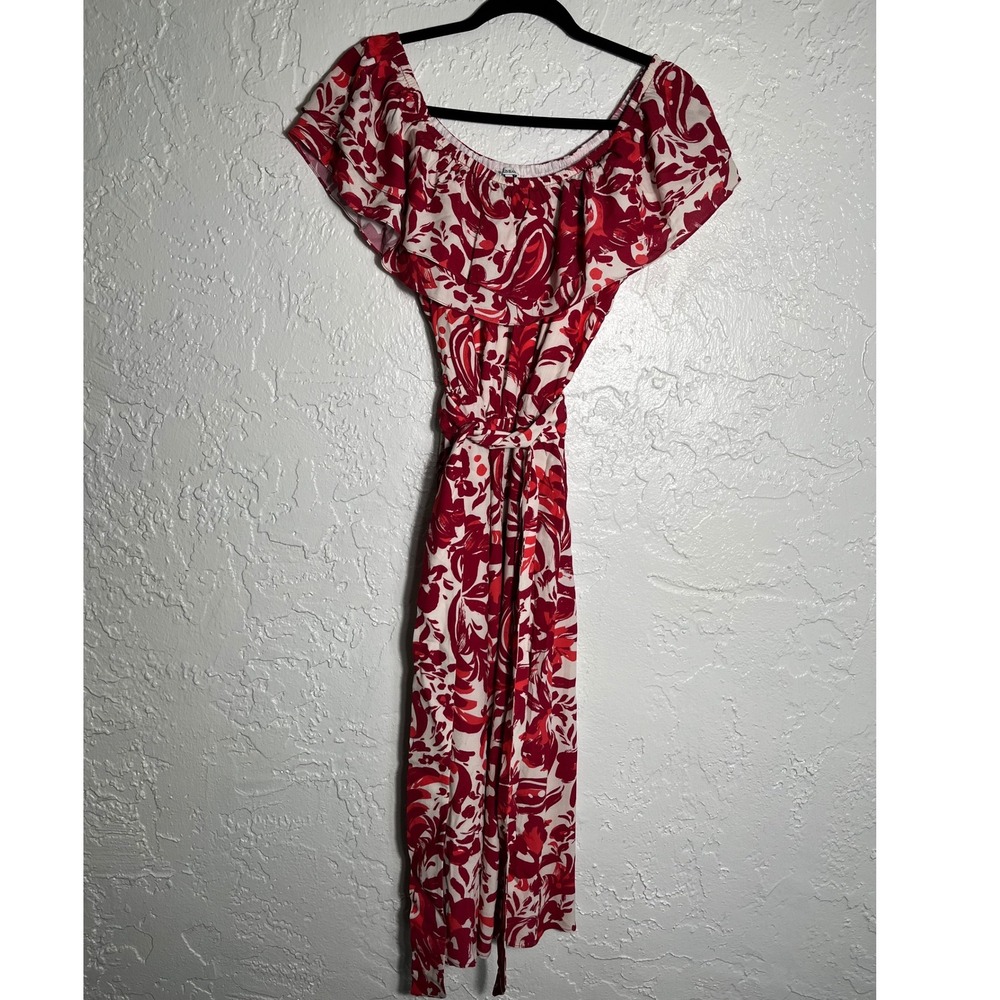 Le Lis Blanc Deux Red Floral Off Shoulder Ruffle Midi Dress‎ Size GG XL